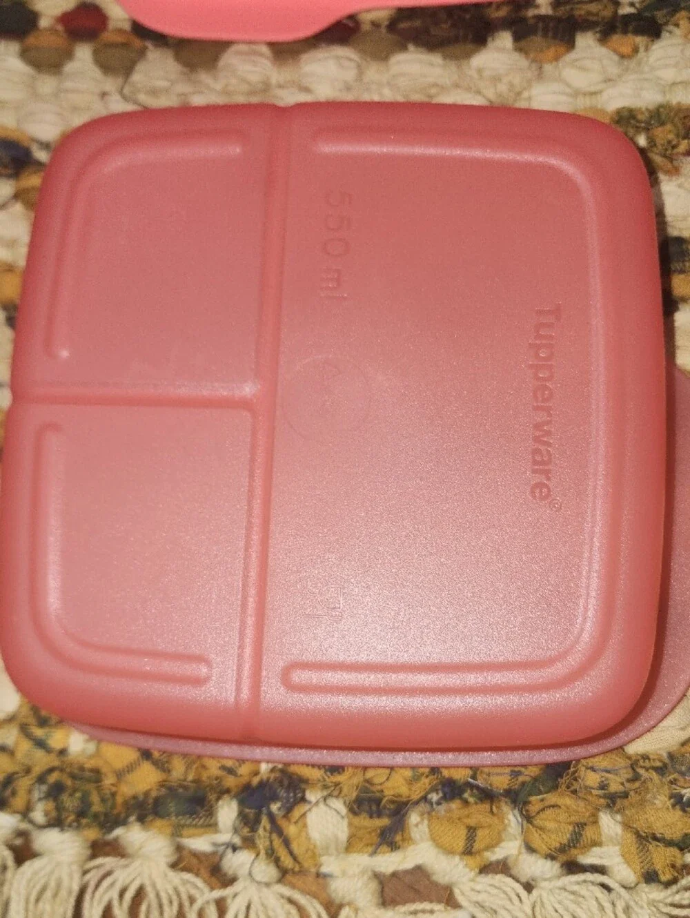 Tupperware 3 Section Divided Coral Pink Square Food Storage Container